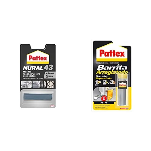 Pattex Nural 43 Masilla reconstructora de metales, masilla adhesiva para restaurar piezas metálicas